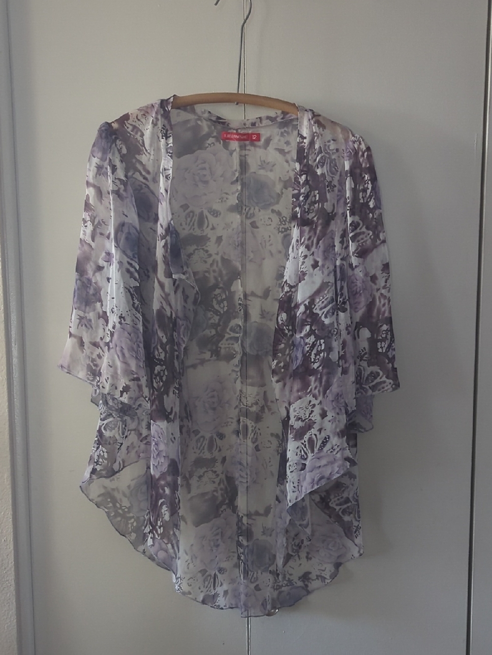 Sheer Floral Kimono Cardigan in Lavender and Gray